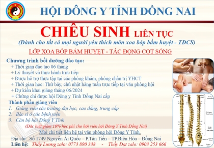 Hội Đông Y Tỉnh Đồng Nai - Chiêu sinh lớp xoa bóp bấm huyệt